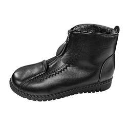 Leder Schneestiefel Damen Gefüttert Winterschuhe Damen Wasserdicht Winter Boots Damen Gefüttert Schneeboots Damen Wasserdicht Reißverschluss Superfit Winterstiefel Damen (Schwarz,37) von Generisch