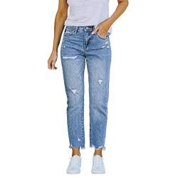 Leggings Schwarz Damen Dehnbare hoch taillierte Boyfriend-Jeans mit geradem Bein und ausgefransten -Denim-Hosen Jeanshosen Herren 34/32 (Sky Blue, XXL) von Generisch