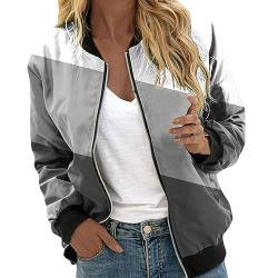 Leichte Sommerjacke Damen Bomberjacke Kurz Pilotenjacke Sportlich Vintage Übergangsjacke Solid College Jacke Ohne Kapuze Frühlingsjacke Elegante Blouson Racing Sommerjacke Oversize von Generisch