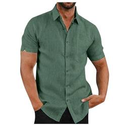 Leinen Hemden Herren: 4Xl Sommer Casual Comfort Fit Trachtenhemd Leinenhemd Bügelfrei Baumwolle Kurzarm Leicht Und Luftig Sommerhemd Herren Hemd Grün Regular Fit Freizeithemden Leinen Hemden von Generisch