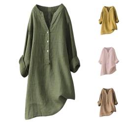 Leinenbluse Damen Bluse Stehkragen Mit Knopf Sommer Oberteile Elegante Hemd Blusenshirt Einfarbig Tunika Tops Große Größen Leinen Longbluse Langarm Blusen & Tuniken Für Frauen von Generisch