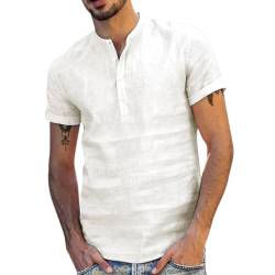 Leinenhemd Herren - Kurzarm Hemden Henley Shirt, Sommer Baumwolle Leinen Hemd Baumwolle Leinen Freizeithemd Leinenhemd Sommerhemd Herrenhemden Wanderhemd Regular Fit Trachtenhemd von Generisch