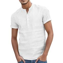 Leinenhemd Herren - Kurzarm Hemden Henley Shirt, Sommer Baumwolle Leinen Hemd Baumwolle Leinen Freizeithemd Leinenhemd Sommerhemd Herrenhemden Wanderhemd Regular Fit Trachtenhemd von Generisch