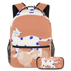 Lila Katze, trendiges Schulranzen-Set für Kinder, perfekter Rucksack mit Federmäppchen für Jungen, Mädchen, Teenager, 2-teilig, Mehrfarbig Nr. 06, B：29.4x20x40cm P：19x7.5x3.8cm, Tagesrucksäcke von Generisch