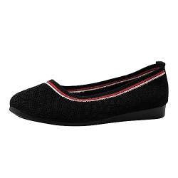 Loafer Damen Elegant Schwarz Leichte Ballerinas Tanzschuhe Mokassin Stoff Leder Espadrilles Loafer Flach Bequem Runde Flat Shoes Stoffschuhe von Generisch