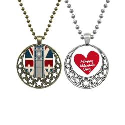 London Big Ben Union Jack United Kingdom UK Anhänger Halskette Herren Damen Valentine Kette, M von Generisch