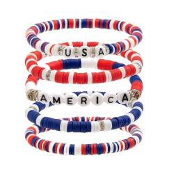 MFs835 Armband zum 4. Juli, Unabhängigkeitstag, weiche Keramikperlen, Monogramm, Stretch, Sternflagge, zusammenstoßender Handschmuck, Einheitsgröße, Weicher Ton, Acryl-Buchstaben und Wasserbohrringe von Generisch