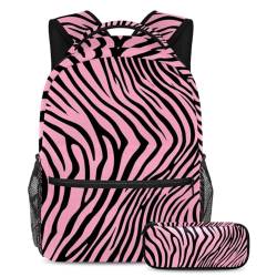 Machen Sie sich bereit für die Schule mit diesem 2-teiligen Schultaschen-Set, Rucksack für Jungen, Mädchen, Teenager, ein Muss für die Reise, Büchertasche, rosa Zebrastreifen, mehrfarbig, von Generisch