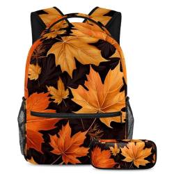 Maple Leaves Carry Your Dreams, 2-teiliges Schulranzen-Set für Jungen, Mädchen und Teenager, stilvolle Reise-Büchertasche, Mehrfarbig Nr. 05, B：29.4x20x40cm P：19x7.5x3.8cm, Tagesrucksack von Generisch