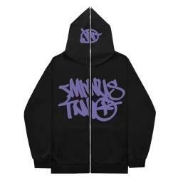 Minus Two Cargo Hoodie Herren Y2K Kapuzenpullover Hip Hop Streetwear Urban Pullover Unisex Casual Jacke Vintage Streetwear Jackenmantel für Mädchen und Jungen (Purple, XXL) von Generisch