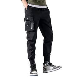 Modische Herren-Jogginghose, Sporthose, legere Baumwolle, Cargohose, Fitnessstudio, lange Hose, Arbeitshose, Schwarz , 41-44.5 von Generisch