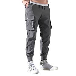 Modische Herren-Jogginghose, Sporthose, legere Baumwolle, Cargohose, Fitnessstudio, lange Hose, Arbeitshose, grau, XXXXXL von Generisch