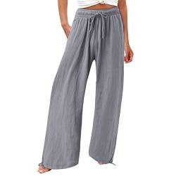 Musselin Hose Damen,Cordhose Damen Damen Casual Loose High Waist Baumwolle Leinen Weit Geschnittene Lange Hosen Mit Taschen Damen Cargo Hose Arabische Kleidung Loch Hosen Festival (Grau,XXL) von Generisch