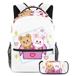 Niedliche Tiere bleiben im Trend mit diesem 2-teiligen Schulranzen-Set für Kinder, perfekt für Jungen, Mädchen und Jugendliche, Mehrfarbig Nr. 04, B：29.4x20x40cm P：19x7.5x3.8cm, Tagesrucksäcke von Generisch