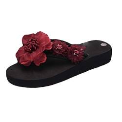 Ogg Schuhe Damen Flop Slip-on Toe Frauen Mode Offene Farbe Pantoffel Flip-Schuhe Wedges Damen Pantoffel Schuhe Damen Mokassin Rot Blau (Wine, 39) von Generisch
