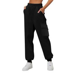 Outdoorhose Hose Hohe Taille Lang Baggy Elegant High Waist Outdoor Hosen Taschen Bequeme Stretch Freizeithosen Weites Bein Täglich Yogahose Elastisch Haremshose Sport Damen Jogginghose (Black, L) von Generisch