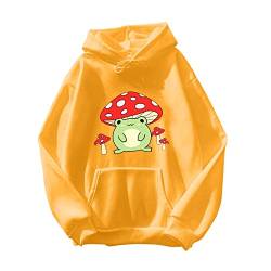 Oversize Hoodie Damen Kapuzenpullover Kawaii Frosch Anime Druck Sweatshirt Mädchen Trainingsjacke Aesthetic Hoody Mit Kapuze Warme Langarmshirt Mädchen Outwear Pullover（Gelb,M von Generisch