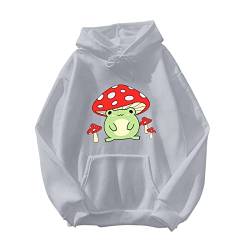 Oversize Hoodie Damen Kapuzenpullover Kawaii Frosch Anime Druck Sweatshirt Mädchen Trainingsjacke Aesthetic Hoody Mit Kapuze Warme Langarmshirt Mädchen Outwear Pullover（Grau,L von Generisch