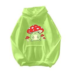 Oversize Hoodie Damen Kapuzenpullover Kawaii Frosch Anime Druck Sweatshirt Mädchen Trainingsjacke Aesthetic Hoody Mit Kapuze Warme Langarmshirt Mädchen Outwear Pullover（Grün,XXL von Generisch