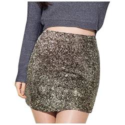 Pailettenrock Für Damen Glitzer Rock Kurz Damen Sexy Midi Skirt Hüftrock mit Elastische Taille Party Rave Outfit Damen Mädchen Basic Mini Skater Rock Taille Party Rave Outfit Karneval Rock von Generisch