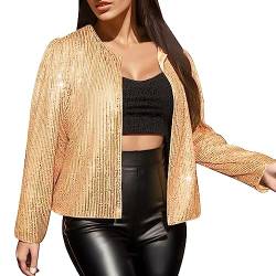 Pailletten Blazer Damen Silvester Outfit Glitzer Kostüme & Blazer für Damen Goldene Hemd Schwarz Blouson Elegant Bolero Gold Cardigan Party Glitzersakko Silber Pailettenjacke Disco Jacke Oberteil von Generisch