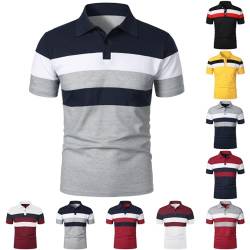 Poloshirts Herren Kurzarm Golf T Shirts Männer Summer Kontrastfarbe Ausschnitt Baumwolle Basic T-Shirt Polohemd Sommer Slim Fit Arbeits T-Shirt Männer von Generisch