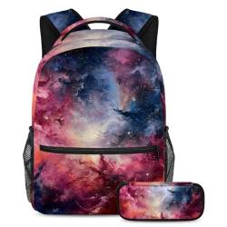 Praktisch und vielseitig, Rucksack mit Federmäppchen, ein Muss für Jungen, Mädchen, Teenager und Studenten, Pink Galaxy, mehrfarbig, B：29.4x20x40cm P：19x7.5x3.8cm, Tagesrucksäcke von Generisch