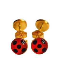 Premium Ladybug Ohrstecker Marienkäfer rot schwarz Punkte 925er Silber 14 ct vergoldet von Generisch