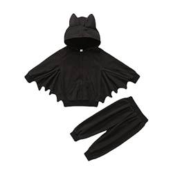 Pulli 80 Halloween Kleinkind Kinder Kind Säugling Neugeborenes Baby Jungen Mädchen Fledermaus Langarm Kapuzenbluse Tops Feste Hosen Hosen Kleidung Set 2 STÜCKE Outfits T Shirt Set (Black, 2-3 Years) von Generisch