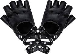 Punk Handschuhe Damen Nieten Handschuhe Fingerlos Rock Handschuhe Frauen Lederhandschuhe Leder Handschuhe Fingerfrei Disco Kostüm Zubehör für Tanz Hip Hop Performance Pole Dance Cosplay Party(1 Paar) von Generisch