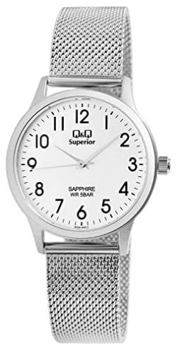 Q&Q Superior by Citizen Damen Armband Uhr Weiß Silber Meshband Milanaise Edelstahl Saphirglas von Generisch