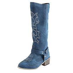 Reitstiefel Damen Elegant Reiten Wildleder Cowboy Stiefeletten Stiefeletten mit Absatz Vintage Retro Cowboystiefel Westernstiefel Wasserdicht Leder mit Fransen Gefüttert Western Stiefeletten von Generisch