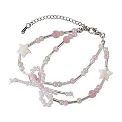 Romantisches Kristallperlen-Armband, elegante Handkette, Schmuck für besondere Anlässe, Schleife, Sterne, Perlen-Armband, Halskette, Weiß von Generisch