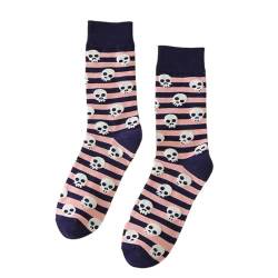 Rosa Dunkelblaue Socken mit Totenkopf Motiv | Lustige Verrückte Socken für Männer und Frauen | Geschenksocken Unisex Einheitsgröße 36-43 von Generisch