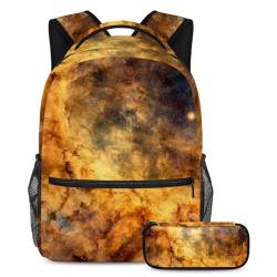 Rucksack mit Federmäppchen, 2-teiliges Schultaschen-Set für Jungen, Mädchen, Teenager, Reisebuchtasche für Studenten, gelbe Galaxie, mehrfarbig, B：29.4x20x40cm P：19x7.5x3.8cm, Tagesrucksäcke von Generisch