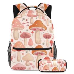 Rucksack mit Federmäppchen, Schulranzen-Set für Jungen, Mädchen, Teenager, rosa Pilzmuster, mehrfarbig, B：29.4x20x40cm P：19x7.5x3.8cm, Tagesrucksäcke von Generisch