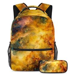 Rucksack mit Federmäppchen, die ultimative Büchertasche für Jungen, Mädchen und Teenager, gelbe Galaxie, mehrfarbig, B：29.4x20x40cm P：19x7.5x3.8cm, Tagesrucksäcke von Generisch