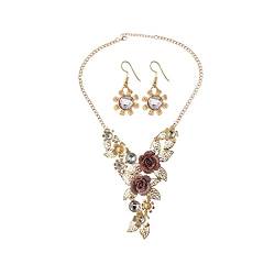 Schmuck Pinzette Set Elegante Halskette Damen Ohrringe Blumen Set Vintage Schmuck Statement Goldschmuck Sets Schmuckkästchen Holz (Colour, One Size) von Generisch