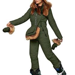 Schneeanzug Damen Einteiler Skianzug Skioverall Wasserdicht Damen Warm Skibekleidung Hooded Snowboard Skisuit Schnee Jumpsuit Outdoor Sport Overall Skianzüge Reißverschluss (Army Green-e, XXL) von Generisch