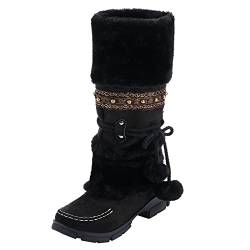 Schneestiefel Damen Winterstiefel Mittelhoher Stiefel Wasserdicht Warm Plush Gefütterte Klobigem Absatz Rutschfest Wanderschuhe Trekkingschuhe Schlupfstiefel Winterschuhe Fellstiefel(Schwarz,40) von Generisch