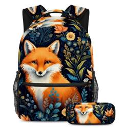 Schöner Fuchs Reisen mit Stil mit diesem Rucksack und Federmäppchen, perfekte Büchertasche für Studenten, Mehrfarbig Nr. 01, B：29.4x20x40cm P：19x7.5x3.8cm, Tagesrucksäcke von Generisch