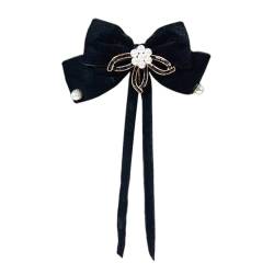 Schwarze Bowknot Brosche für Frauen Perlen Revers Pin Broschen DIY Abzeichen Rucksack Kleidung Zubehör, 14x24cm, Kunststoff, Kein Edelstein von Generisch