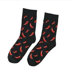 Schwarze Socken mit Chilischoten Motiv | Lustige Verrückte Socken für Männer und Frauen | Geschenksocken Unisex Einheitsgröße 36-43 von Generisch