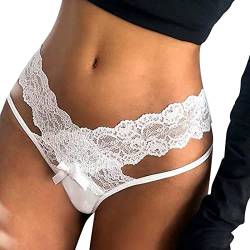 Sexy Höschen mit Offenem Schritt Pantys Höschen Spitze String Tanga Lace Lingerie Reizwäsche Unterhose Thong Atmungsaktiv Sexy Dessous Tanga G String Spitze Slip Ouvertslip Dessous (01-White, L) von Generisch