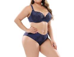 Sexy Unterwäsche Curvy Frauen | Spitze | Damen-Unterhosen | Women Underwear | erotische Reizwäsche | BH | XXL | Model | Set | Plus Size (DE/NL/SE/PL, Alphanumerisch, XXL, Große Größen, Regular, Blau) von Generisch