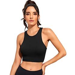 Sexy & Elegantes Damen Crop Top, Slim Fit Tanktop kurzes Bauchfreies Shirt, BH freies Basic-Oberteil Solid Round-Neck Designed in Europa/Mallorca (as3, Alpha, l, l, Regular, Regular, Schwarz) von Generisch