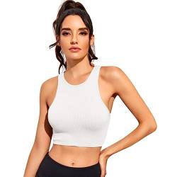 Sexy & Elegantes Damen Crop Top, Slim Fit Tanktop kurzes Bauchfreies Shirt, BH freies Basic-Oberteil Solid Round-Neck Designed in Europa/Mallorca (as3, Alpha, s, l, Regular, Regular, Weiß) von Generisch