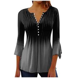 Shirt Damen Sommer, Sommer Kleidung Für Damen Bluse Große Größen Tops Chiffon Bluse Damen Elegant Und Festlich Leinen Blusen Mit Gummizug Am Saum Große Größen Tshirt V Ausschnitt (Grau,S) von Generisch