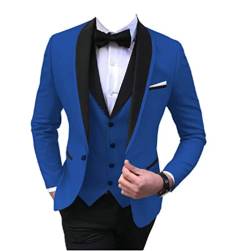 Slim Fit 1 Knopf Anzug Set für Herren 3-teiliges Blazerkleid für Trauzeugen Formelle Jacken Weste und Hosen Hochzeitsfest-Sets (M,Blau 2) von Generisch