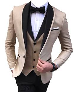 Slim Fit 1 Knopf Anzug Set für Herren 3-teiliges Blazerkleid für Trauzeugen Formelle Jacken Weste und Hosen Hochzeitsfest-Sets (M,Khaki) von Generisch